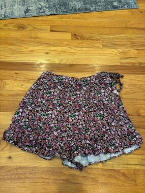 Japna Black Floral Tie-Waist Skort with Ruffle Hem